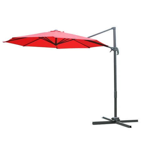 Outsunny 9.7’ Offset 360 Cantilever Market Patio Umbrella with Cross Base - Wine