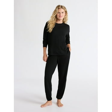 Joyspun Women’s Fleece Long Sleeve Top and Joggers Lounge Set, 2-Piece, Sizes XS-3X