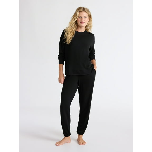 Joyspun Women’s Fleece Long Sleeve Top and Joggers Lounge Set, 2-Piece, Sizes XS-3X