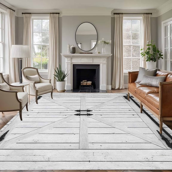 8x10 Area Rugs for Living Room, Farmhouse Wood Grain Non Slip Area Rugs for Kitchen Bedroom Entryway, Vintage Country Barn Gate Grey Washable Carpet Runner Rug Floor Mats for Bedroom Home Decor