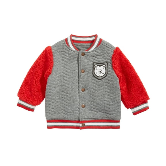 First Impressions Infant Boys Quilted Varsity Jacket,Pewter Heather,6-9 Months