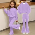 thumbnail image 4 of Girls' Solid Color Matching Set, Loose Fit Long Sleeve Round Neck Pullover Hoodie and Flare Leg Pants, Casual Two-Piece Outfit for Daily Wear, School,Playdates,Comfortable Street Style Fashion Purple, 4 of 5