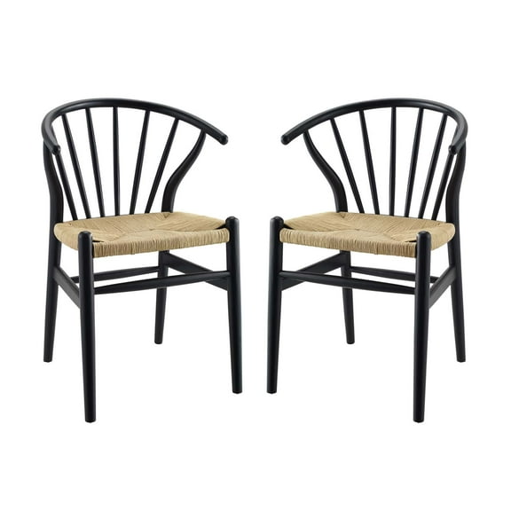 Side Dining Chair, Set of 2, Wood, Black, Modern Contemporary Urban Design, Kitchen Room Cafe Bistro Restaurant Hospitality