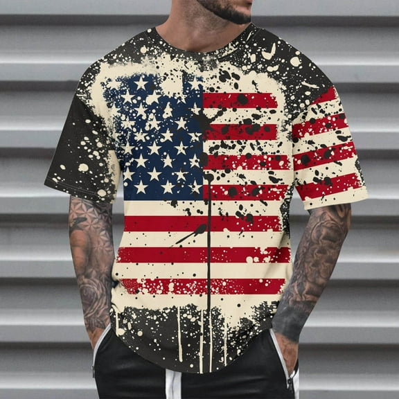 cllios 4th of July Shirts for Men Big and Tall Patriotic Red White and Blue Graphic Tees Regular Fit Round Neck Top Vintage Short Sleeve T Shirt