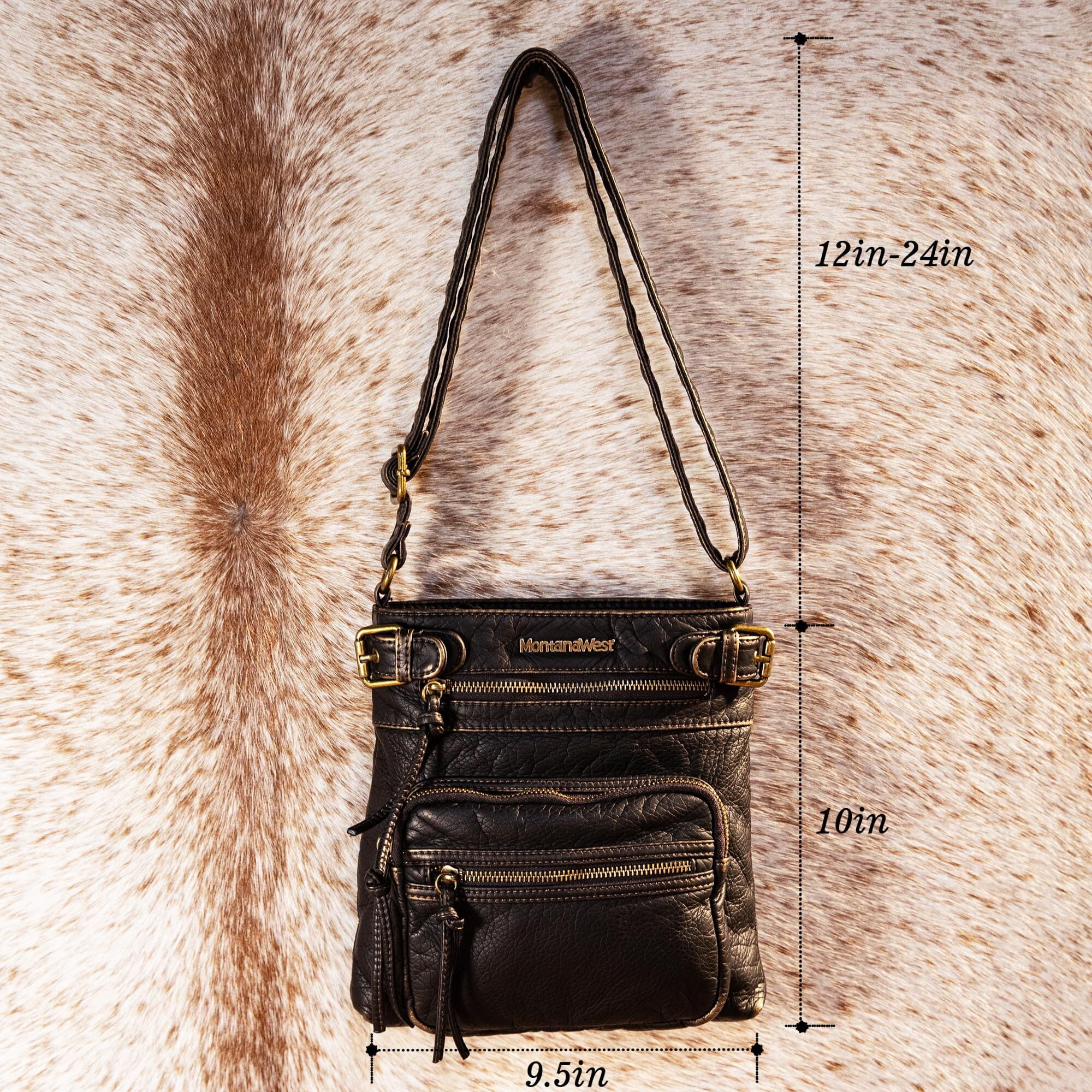 Montana West Crossbody Bag for Women Multi Pocket Shoulder Bags Medium Travel Purses Ultra Soft Washed Leather, Bronze