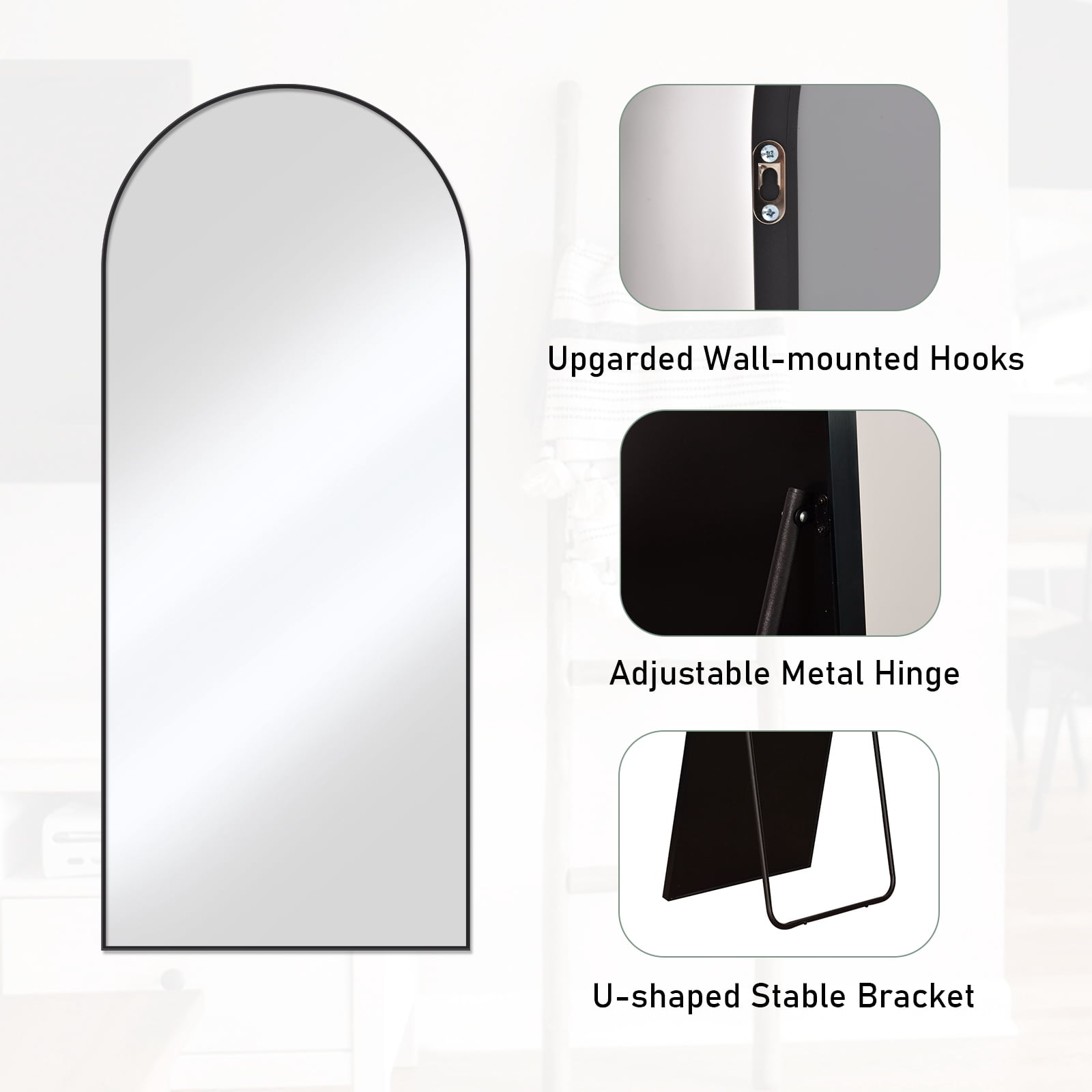 Mirrosa 30.1"x71" Arched Full Length Mirror with Stand Standing Mirror,Black