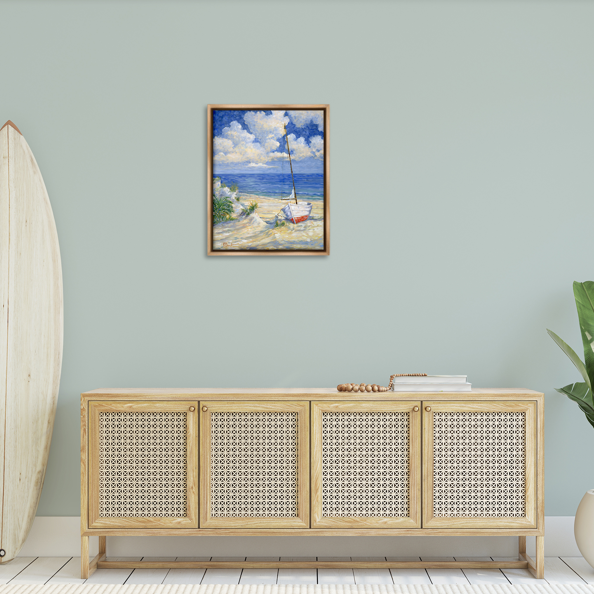 Stupell Industries Costa Del Sol View Transportation Painting Brown Floater Framed Canvas Art Print Wall Art, 25 x 31