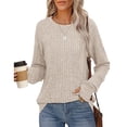 thumbnail image 2 of Qwertyu Knit Sweater Women Long Sleeve Crewneck Sweatshirts Trendy Tunic Pullover Tops with Thumb Holes Comfy Winter Sweaters Beige XL, 2 of 7