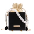 thumbnail image 2 of Bolso Bandolera Cuadrado Cuero PU para Mujer Bolsos Hombro Con Cordón Y Cadena Perlas, 2 of 9