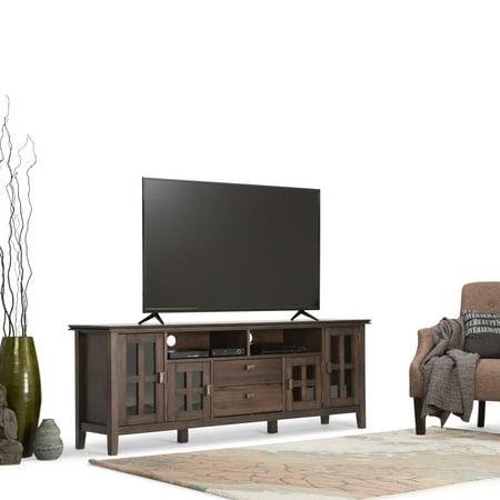 Solid Wood Tv Stand - WyndenHall Stratford Solid Wood 72 inch Wide Contemporary TV Media Stand in Natural Aged Brown For TVs up to 80 inches