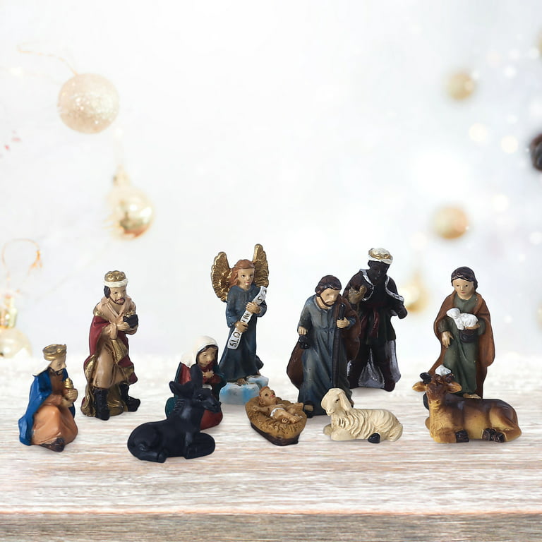 christmas nativity scene hand painted sculpted collectable table ornament  nativity sets for christmas indoor manger scene desktop ornament home  decorations for living room collection diy accessories 
