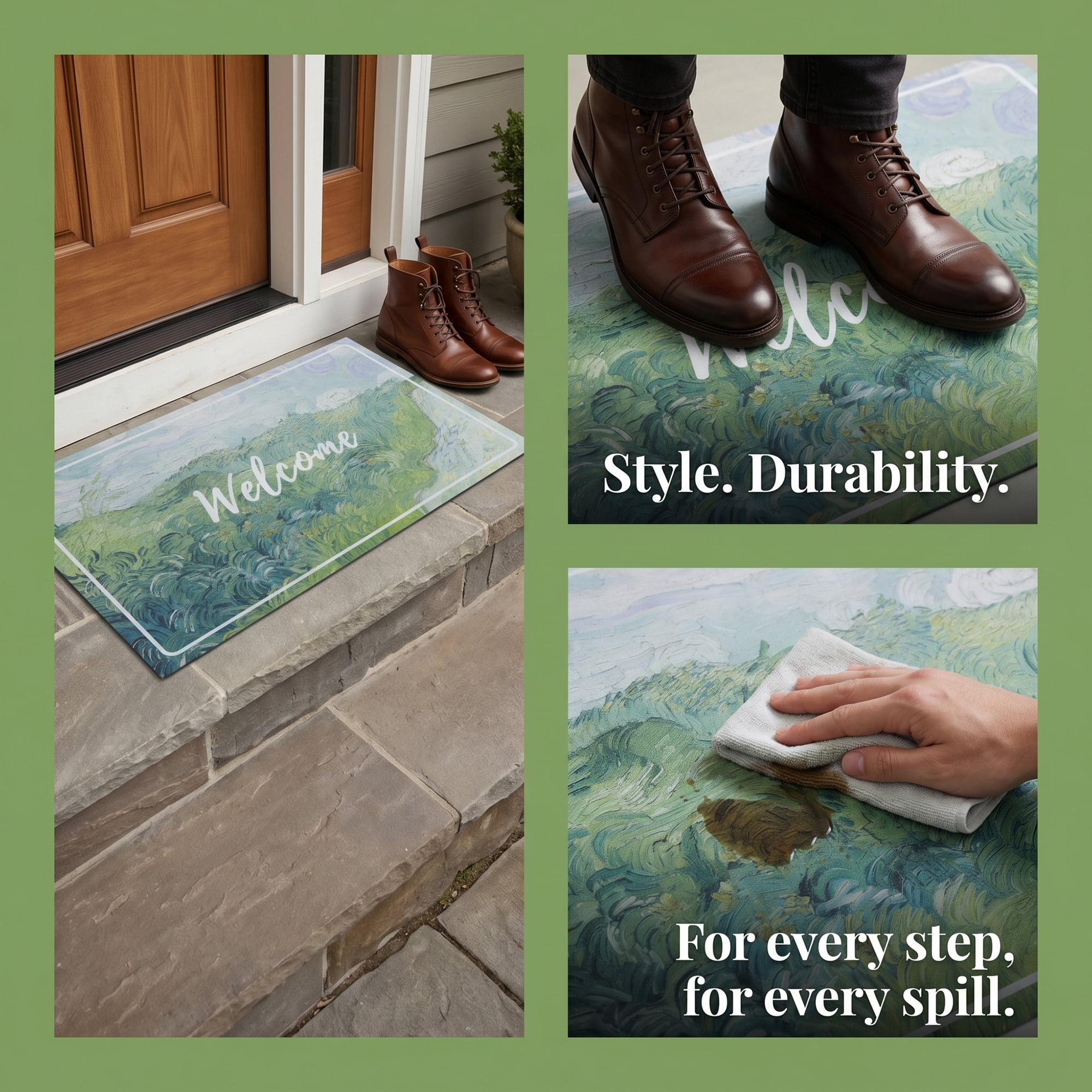 Unique Bargains Boho Doormat Non-Slip Doormat for Outdoor Entrance Green 30" x 18"