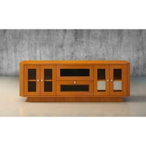 70" Transitional TV Stand, Media Console for Flat Screen and Audio Video Installations with Brazilian Cherry Veneers and Solids in a Light Cherry Finish