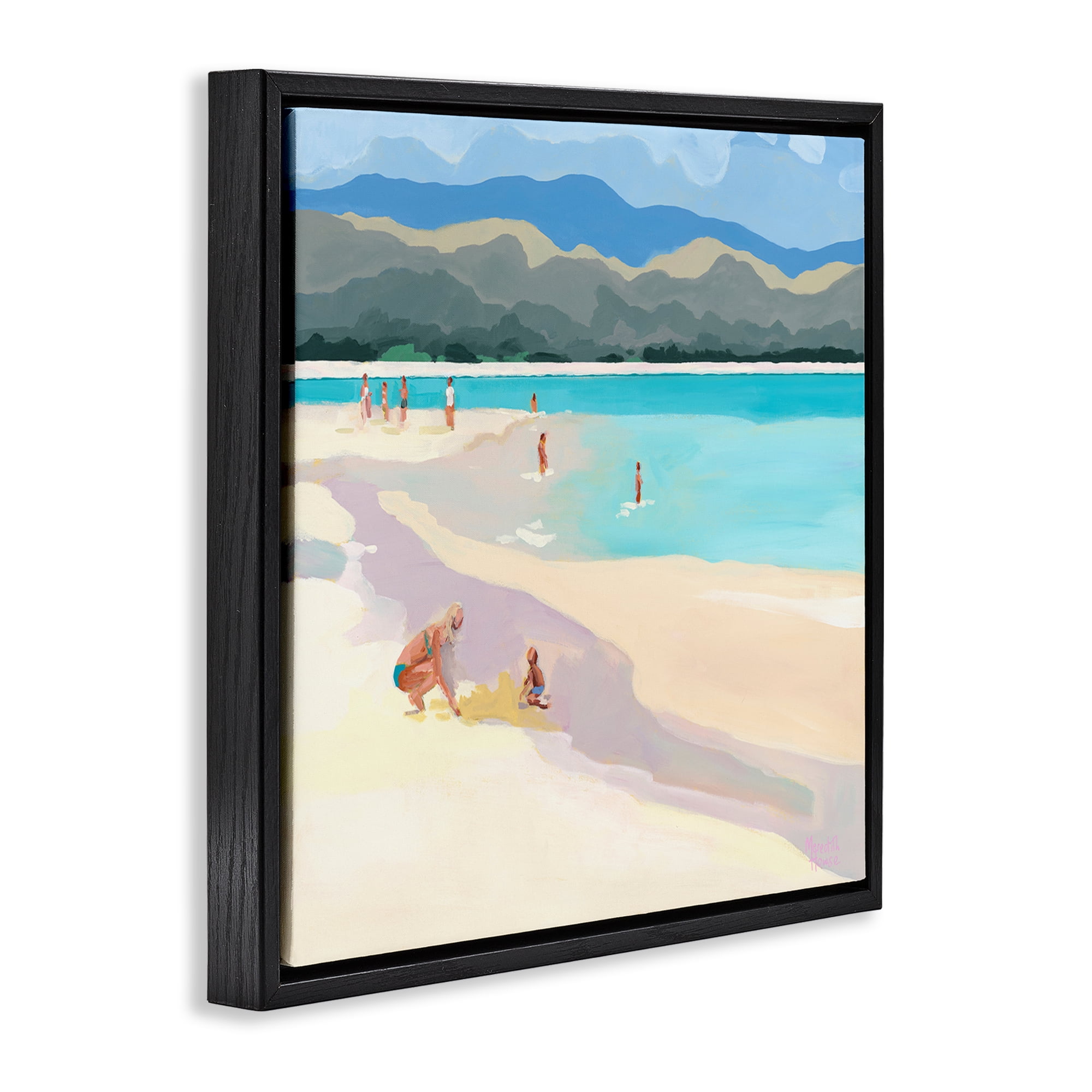 Stupell Industries Mother & Child Beach Scene Black Framed Floater Canvas Wall Art, design by Meredith Howse