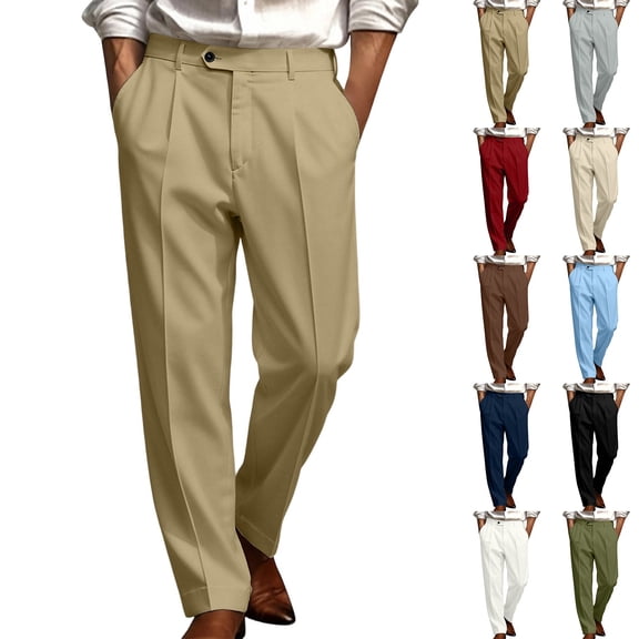 Men's Pleat Drapey Dress Pants Loose Straight Leg Business Trousers Solid Color Casual Business Work Pants with Pockets Office Meeting Daily Outfits