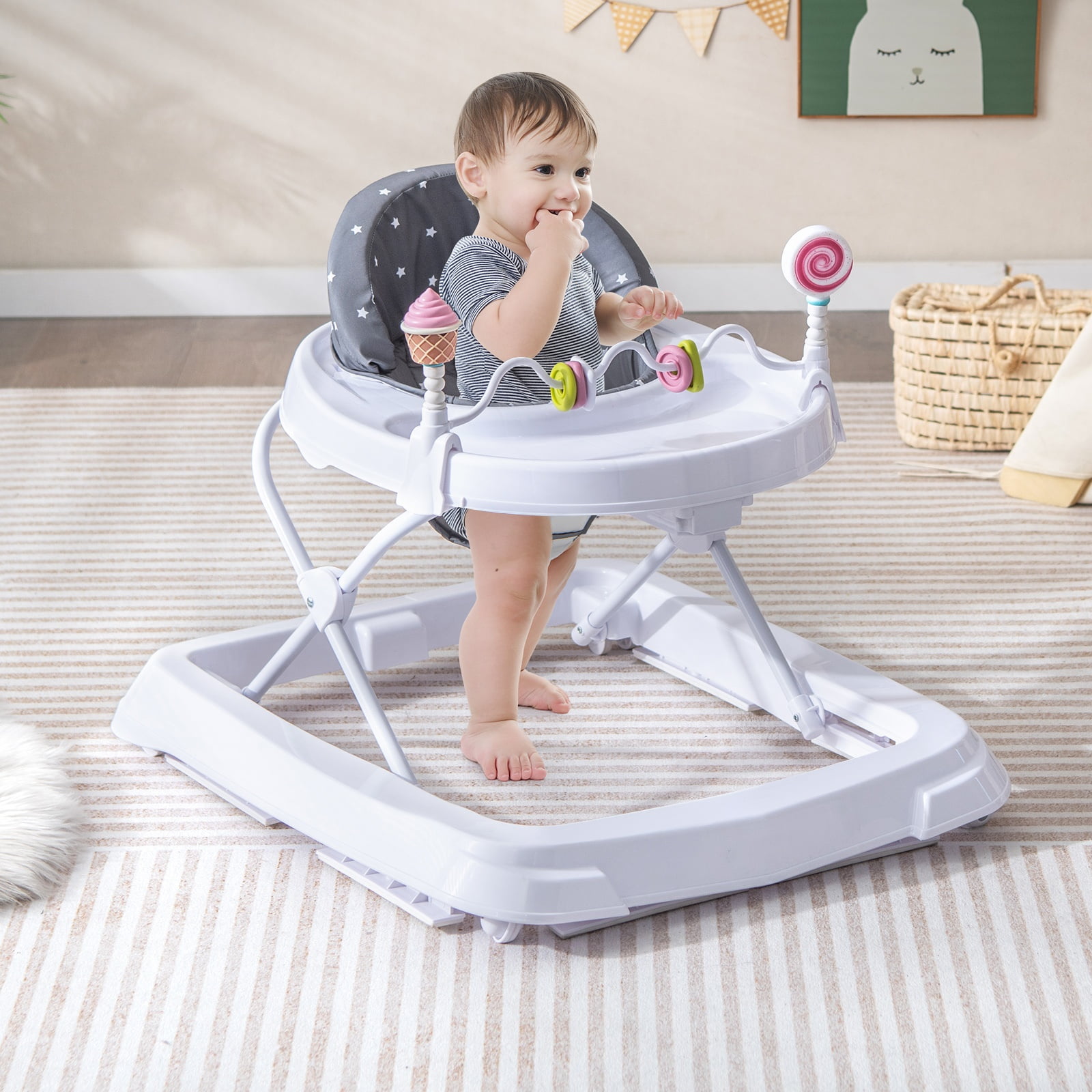 Infans Foldable Baby Activity Walker w/ Adjustable Height & Detachable Seat Cushion