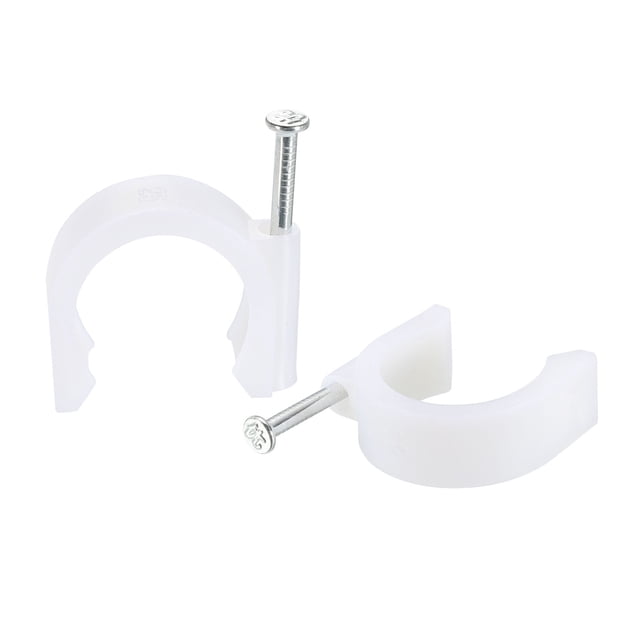 Unique Bargains 22mm Dia PE Clips de Câble Rond Blanc avec Clou en Acier 24 Pack