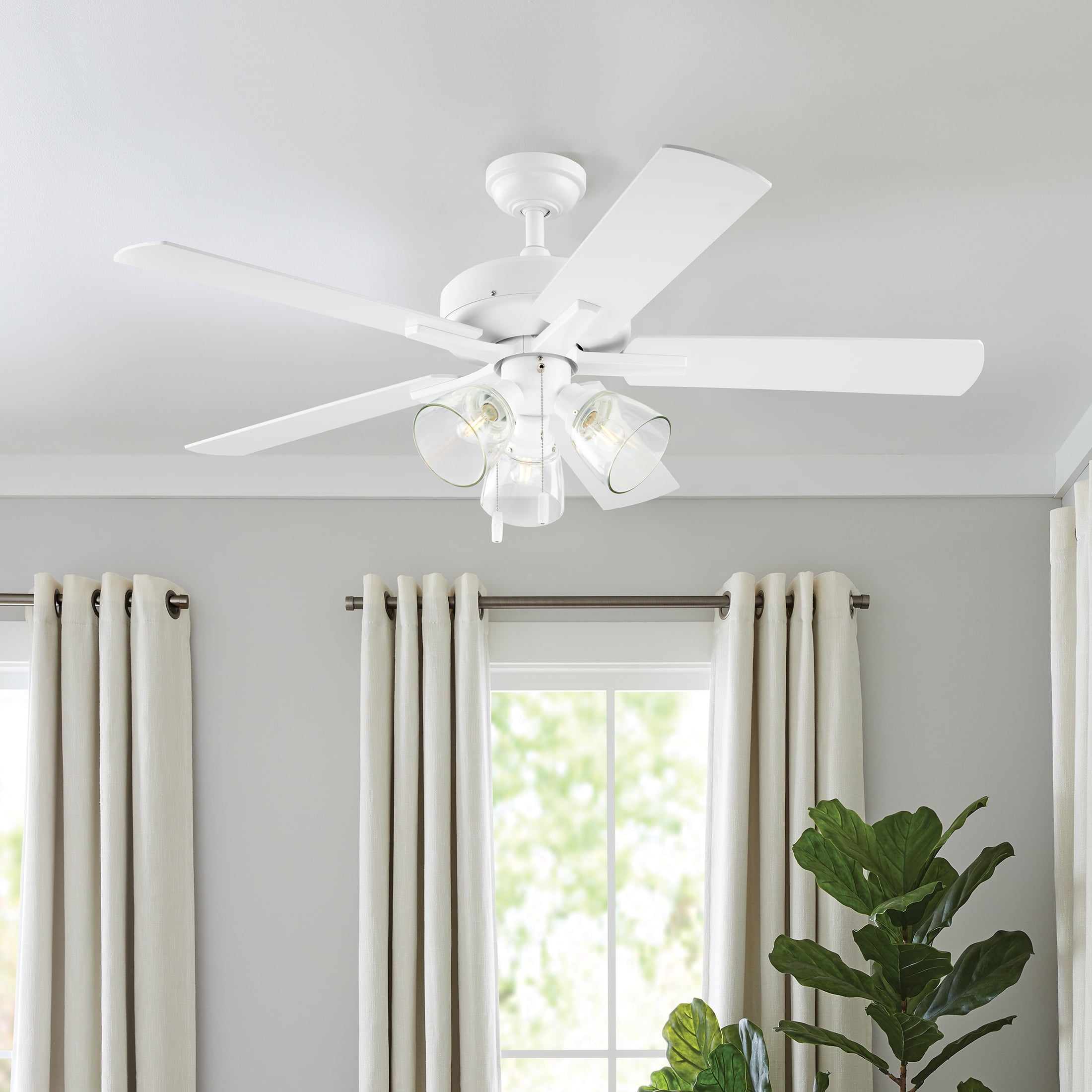 Bennett 52" White 3 Light 5 Blade Ceiling Fan with LED Light Kit and Clear Glass Shades