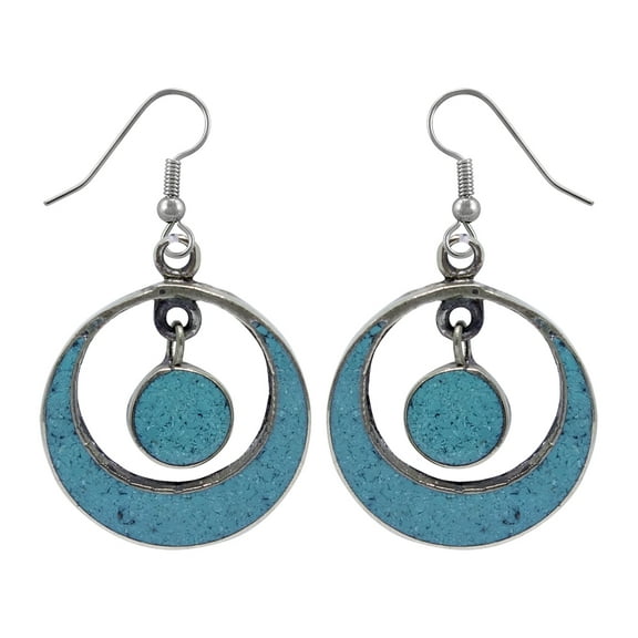 Compressed Turquoise Gemstone Inlay Beautiful Teardrop 925 Silver Plated Fashion Contemporary Earrings for Women Teens Designer Party Gift Jewelry