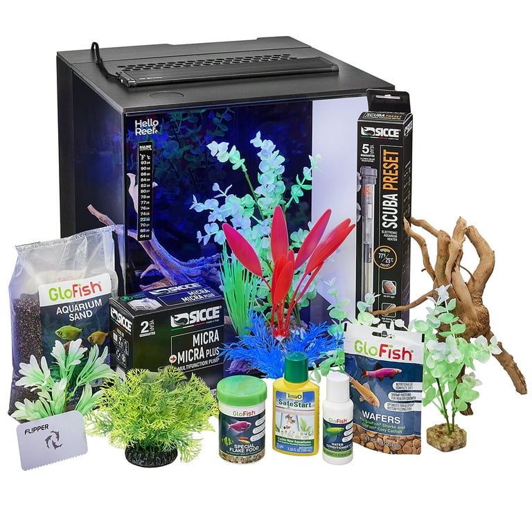 HelloReef 15 Gallon GloFish Complete Freshwater Aquarium Kit with