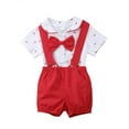 thumbnail image 1 of 2PCS Bébé Garçons Vêtements Ensemble Bow Col Imprimé Romper Bretelles Pantalon Court, 1 of 9