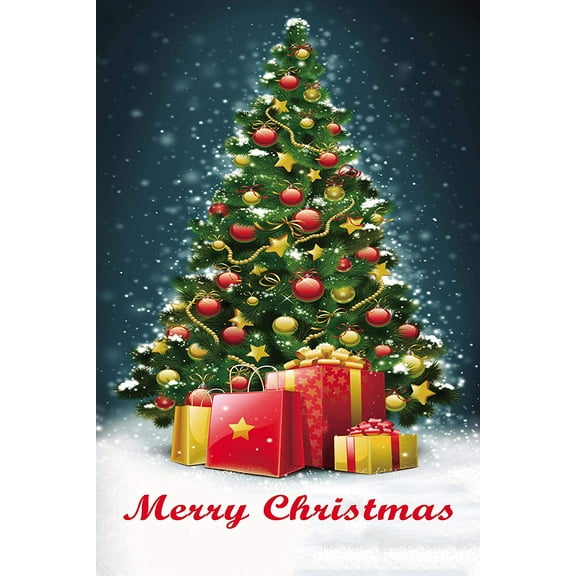 Merry Christmas Tree Garden Flag - 12" x 18", Double Sided, Wreath, House Flag