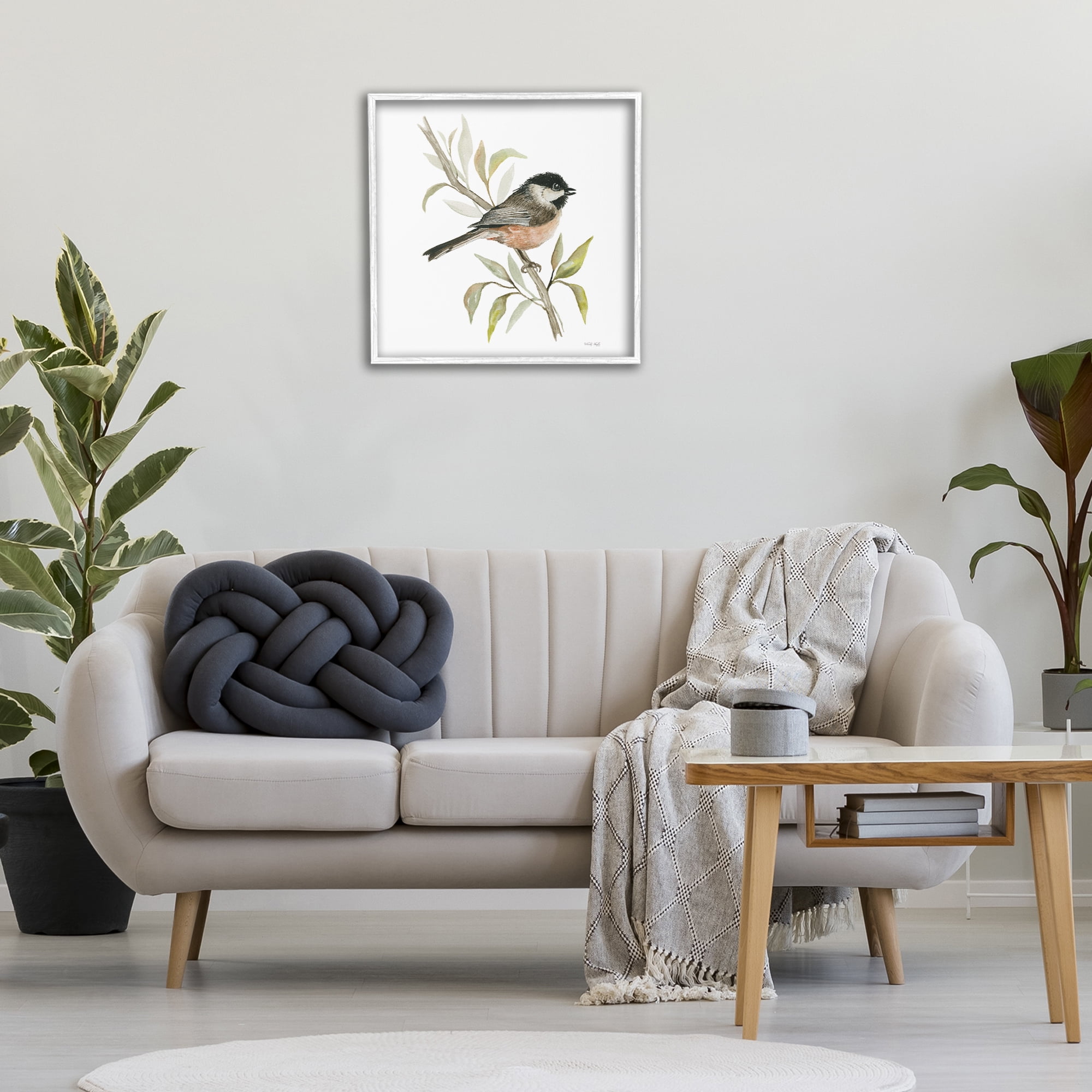 Stupell Industries Sparrow on Branch Animals & Insects Painting White Framed Art Print Wall Art, 24 x 24