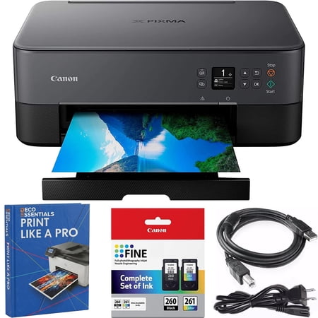 Canon PIXMA TS6420a All-in-One Wireless Color Printer with Print, Scan, Copy, Photo Print & Mobile Functions Bundle with DGE USB Cable + Print Like A Pro Guidebook Kit