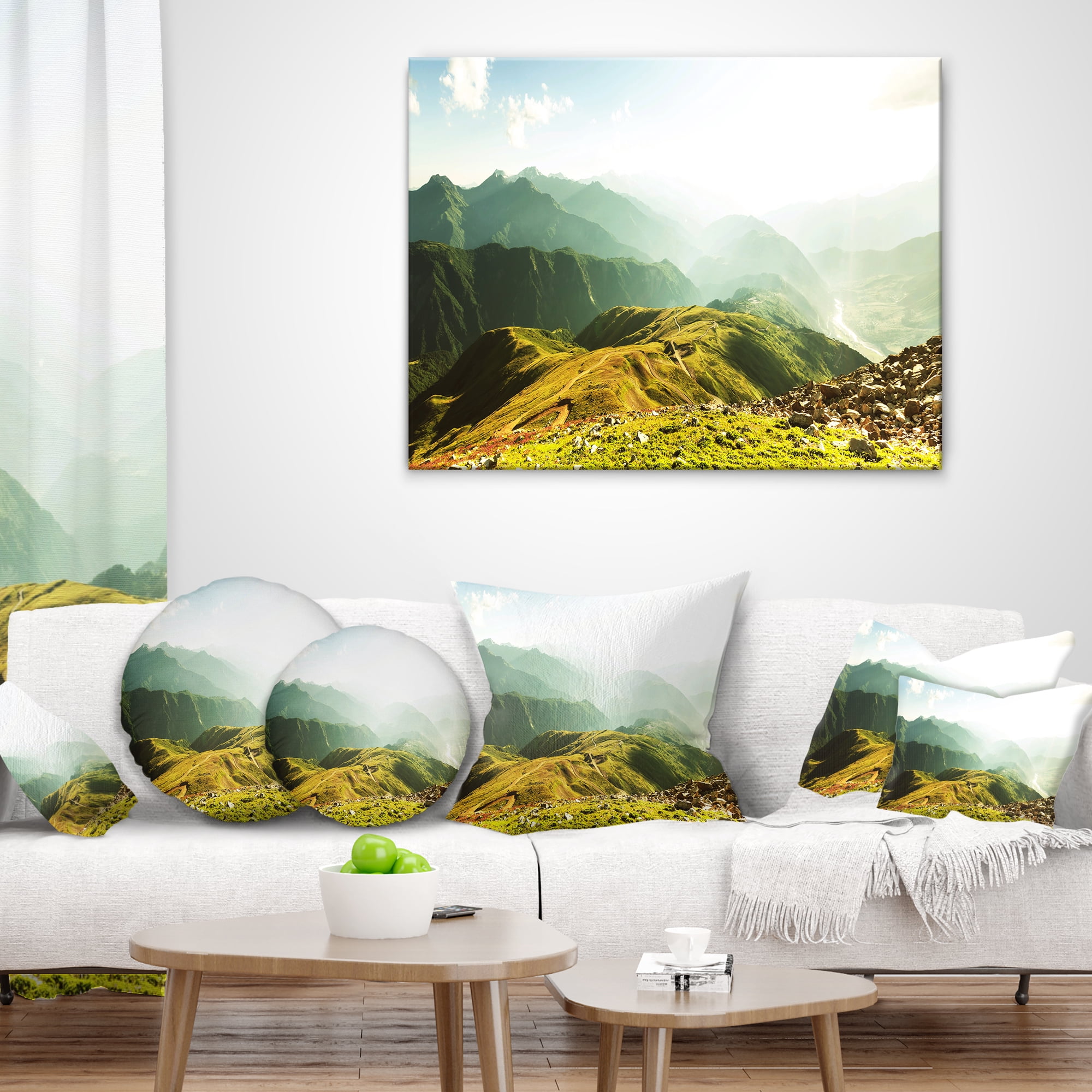 Designart Caucasus Mountains Panorama - Landscape Printed Throw Pillow - 18x18