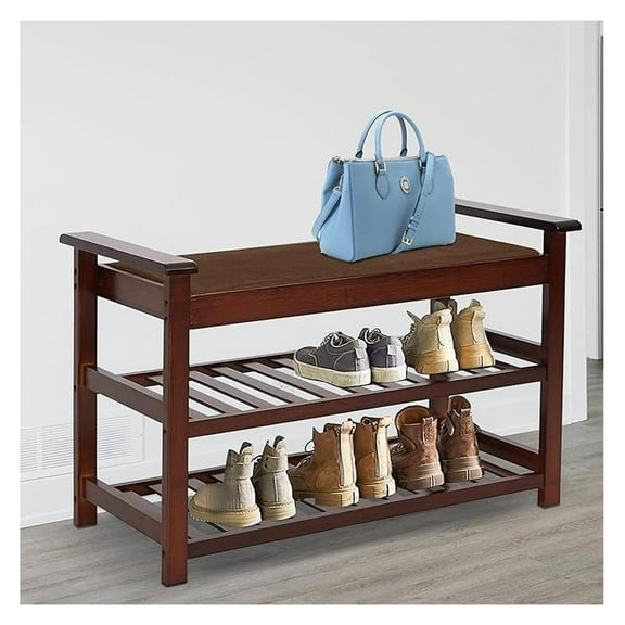 Bamboo Shoe Rack Organizer, 2-Tier Shoe Storage Bench, 30"L x 14.5"W, Brown
