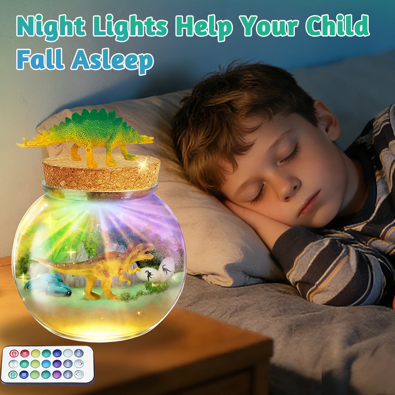 Sunforu Dinosaur Terrarium Kit with 13-Color LED Night Light & Remote, DIY Prehistoric Garden, Creative Craft Toy, Unique Birthday Christmas Gift for Kids Boys Girls Ages 6+
