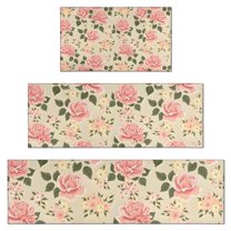 Pioneer Flower Floral Print Pattern Kitchen Rugs Sets Of 3,Kitchen Runner Rugs Non Skid Washable,Decorative Kitchen Floor Mats for Kitchen,Sink,Laundry,17"x30"  17"x47"   17"x59"
