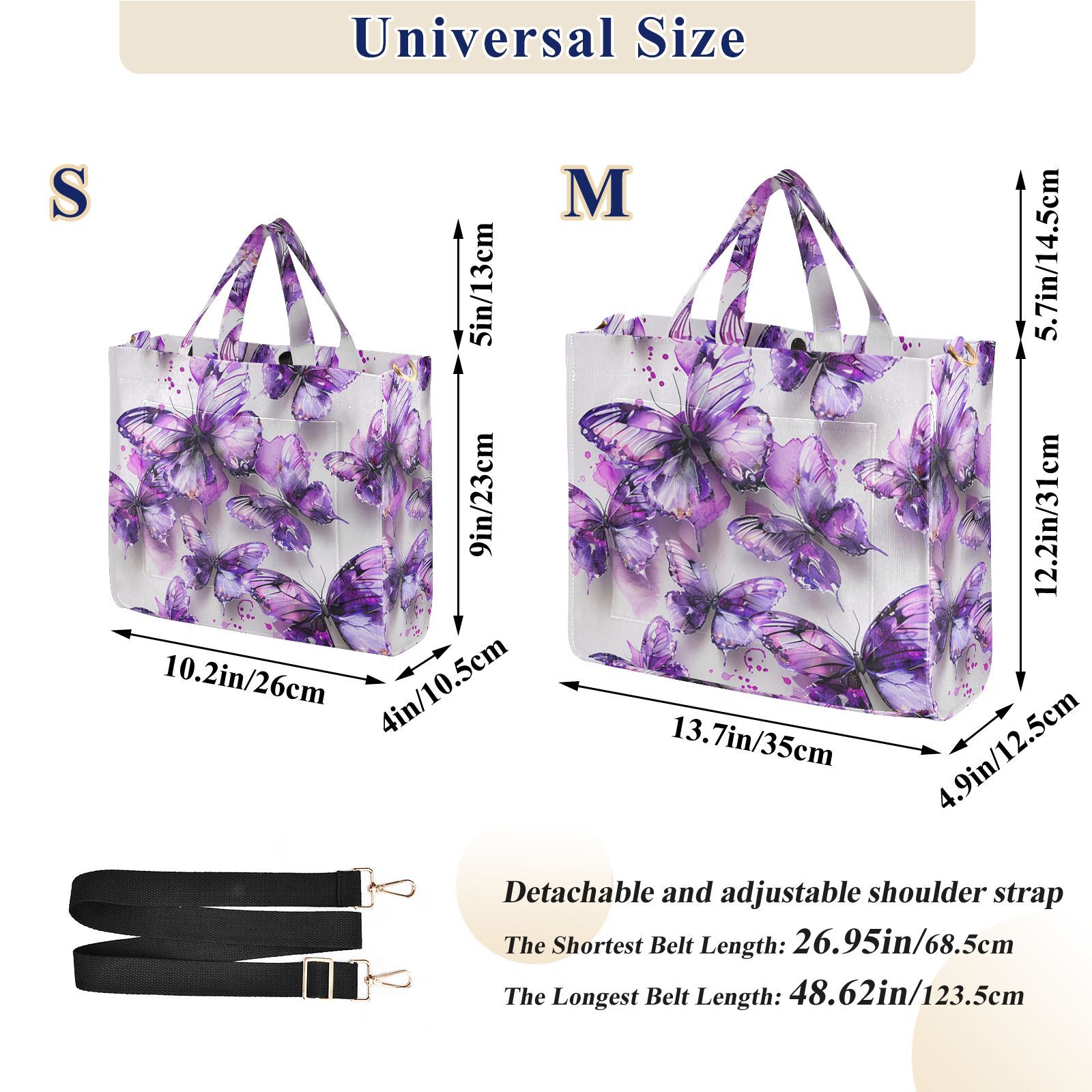 Purple Butterflies Watercolor Corduroy Tote Bag Handbag Large Messenger Bag Shoulder Crossbody Zipper Bag Purse