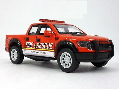 5' Kinsmart 2013 Ford F-150 SVT Raptor SuperCrew Fire Rescue Diecast Model 1:46