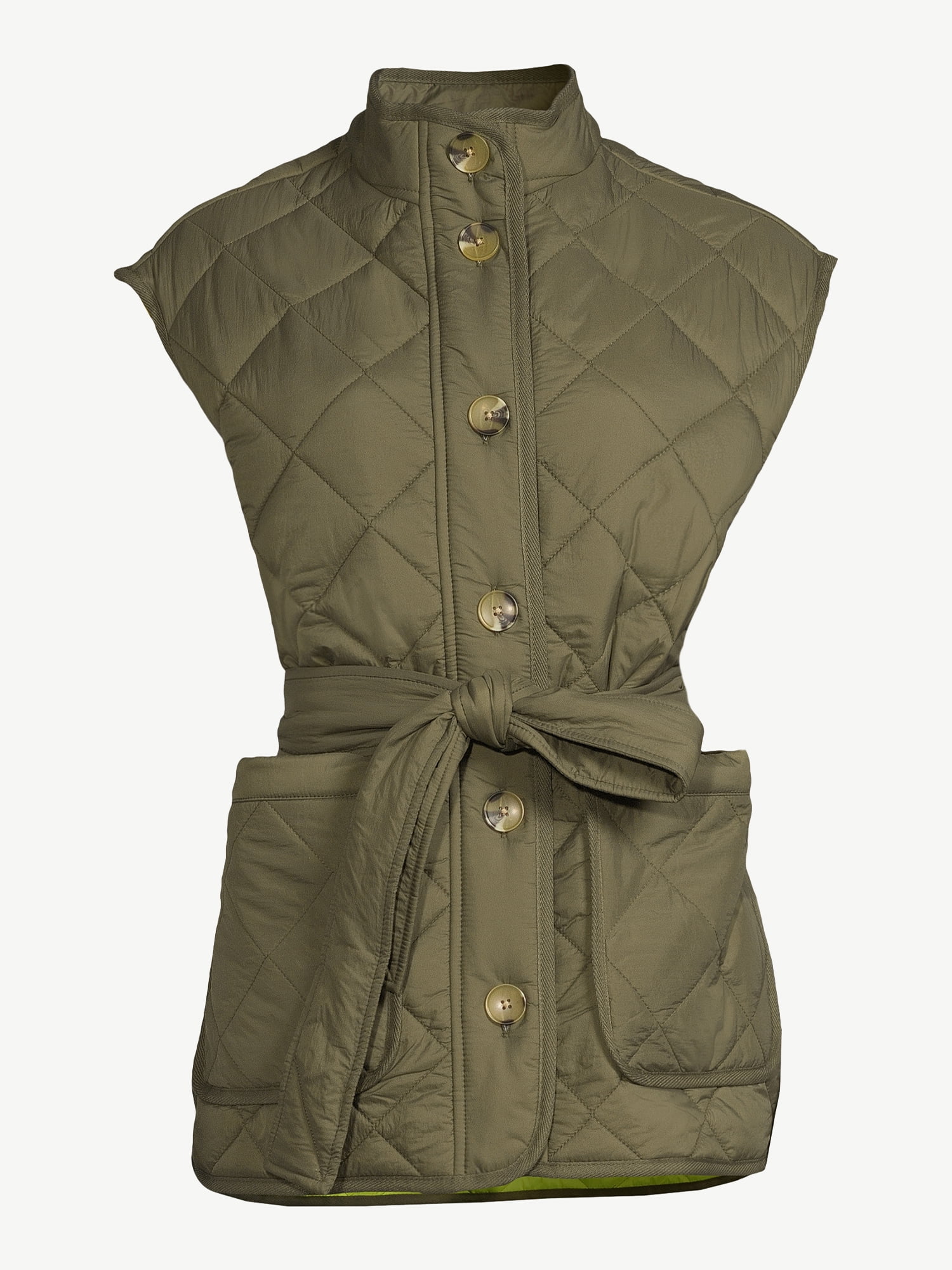 Free Assembly Women's Quilted Vest with Belt, Sizes XS-XXL