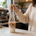 thumbnail image 5 of Uuiauoio Handwoven Drink Carrier with Handle, Eco Friendly Reusable Single Cup Holder Netting Bag for Travel Coffee Cup Hanging Carry, Cruise Drink Caddy & Decorate Your Cup, 5 of 6
