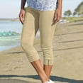 thumbnail image 2 of QIJUNTUO Women's Capri Leggings 7/8 Length High Waisted Athletic Yoga Pants Button Detail Casual Summer Stretchy Comfort Bottoms Khaki, 2 of 7