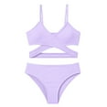 thumbnail image 6 of Mceream Girls' 2 Piece Ditsy Floral Print Knot Front Ruched Triangle Bikini Swimsuit High Waisted V Neck Adjustable Spaghetti Straps Bathing Suit 5-16 Years, 6 of 9
