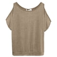 thumbnail image 5 of hlysgo Women Cold Shoulder Tops Short Sleeve Scoop Neck Tee Summer Casual Loose Fitting Solid Color Tunic Shirt Khaki,S, 5 of 6