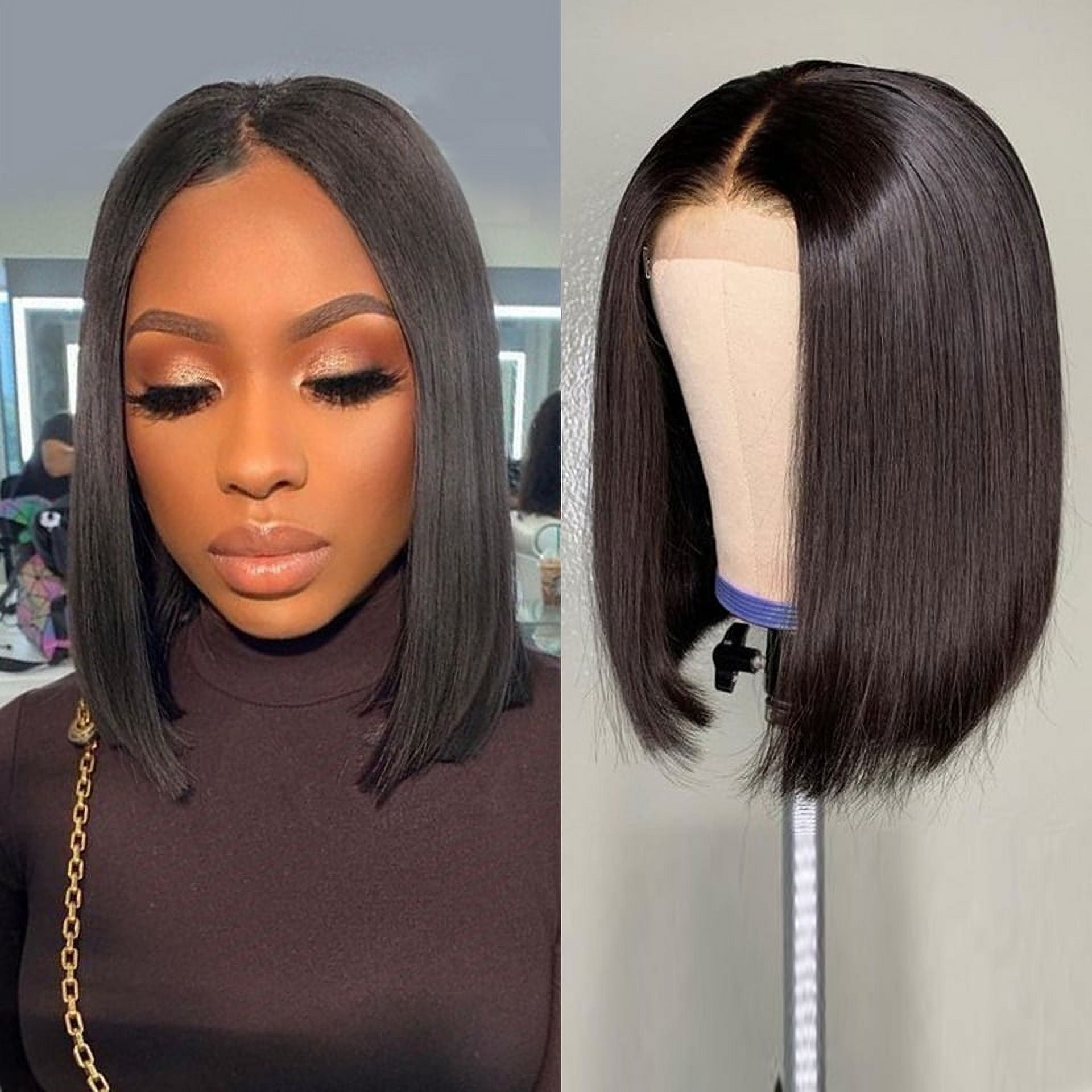 Straight Bob Wig Human Hair Wigs 4x4 Transparent Lace Frontal Wigs for Women Brazilian Remy Hair Wigs Pre Plucked Hairline 150% Density Natural color 10inch