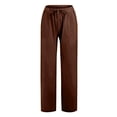 thumbnail image 3 of Lumtrix Linen Pants Women Drawstring Wide Leg Trousers Straight Casual Pleated Pants Cotton Summer Lounge Pant With Pockets Coffee XL, 3 of 4