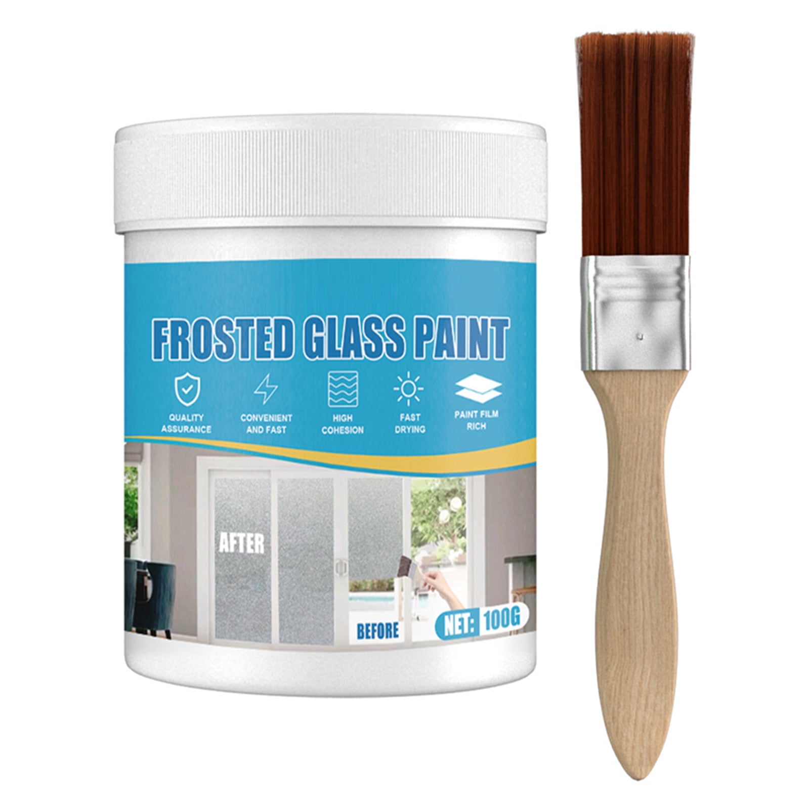 100g Privacy Window Frosted Effect Glass Coating Paint with Easy Application Brush, Waterproof