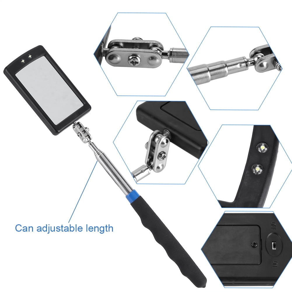 WALFRONT Telescoping LED Lighted Flexible Adjustable Inspection Mirror