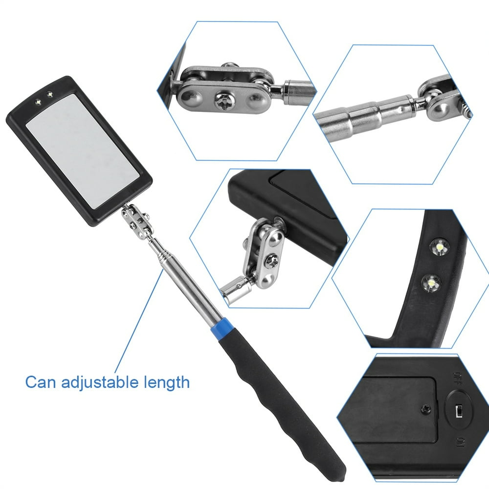 WALFRONT Telescoping LED Lighted Flexible Adjustable Inspection Mirror