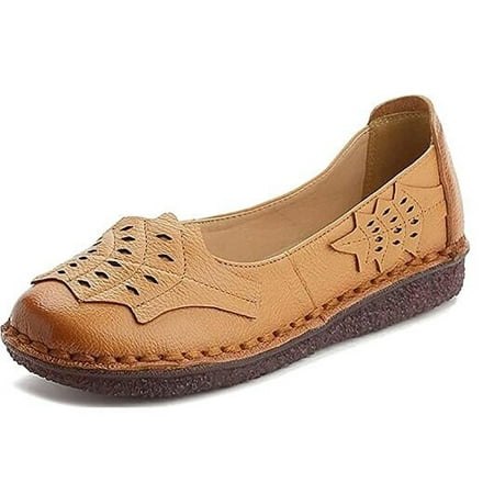 

Women s Round Toe Leaves Flat Shoes Vintage Driving Slip On Loafers Size 9.5