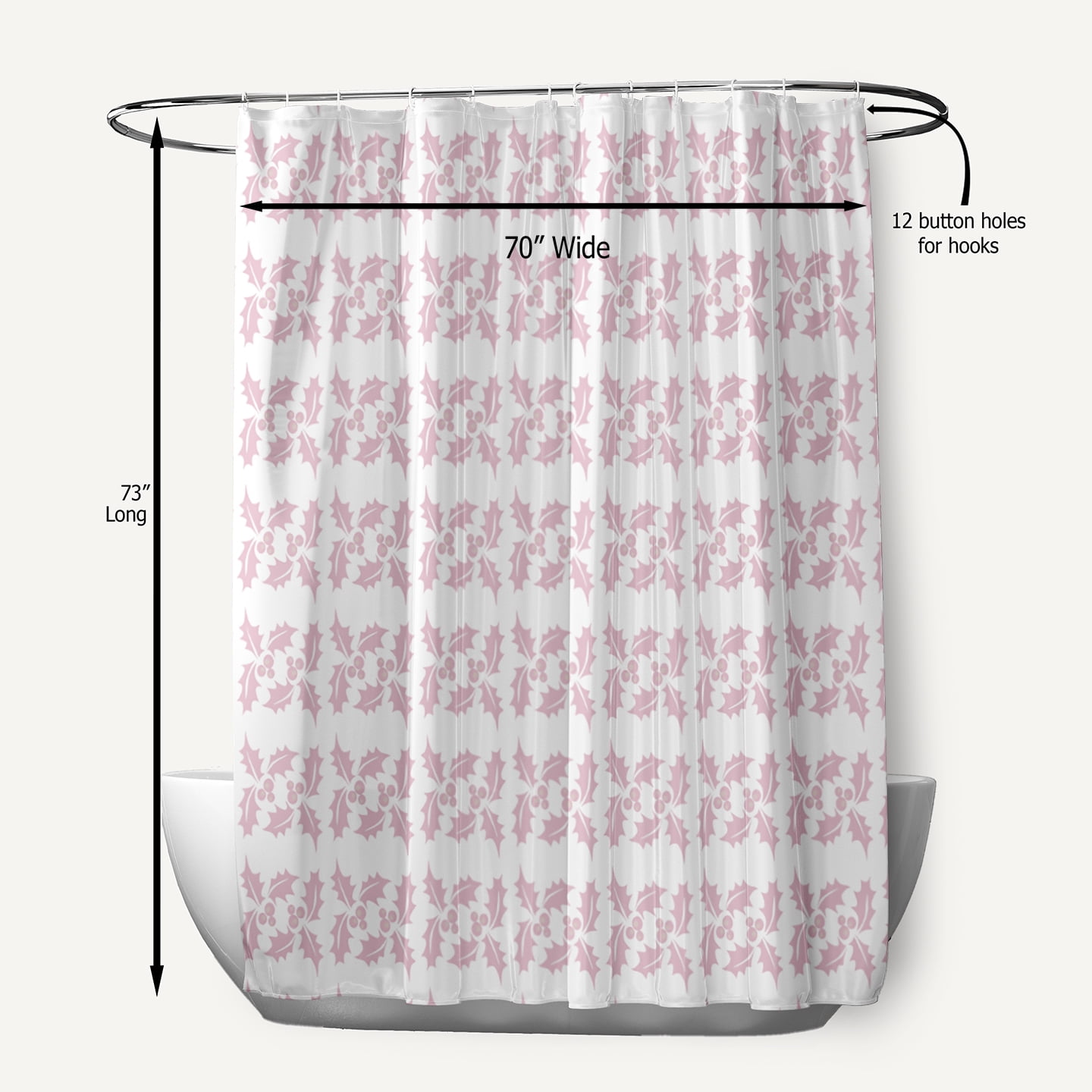 Simply Daisy 70" W x 73" L Holly Stripes Polyester Shower Curtain, Light Pink [1 Ct]