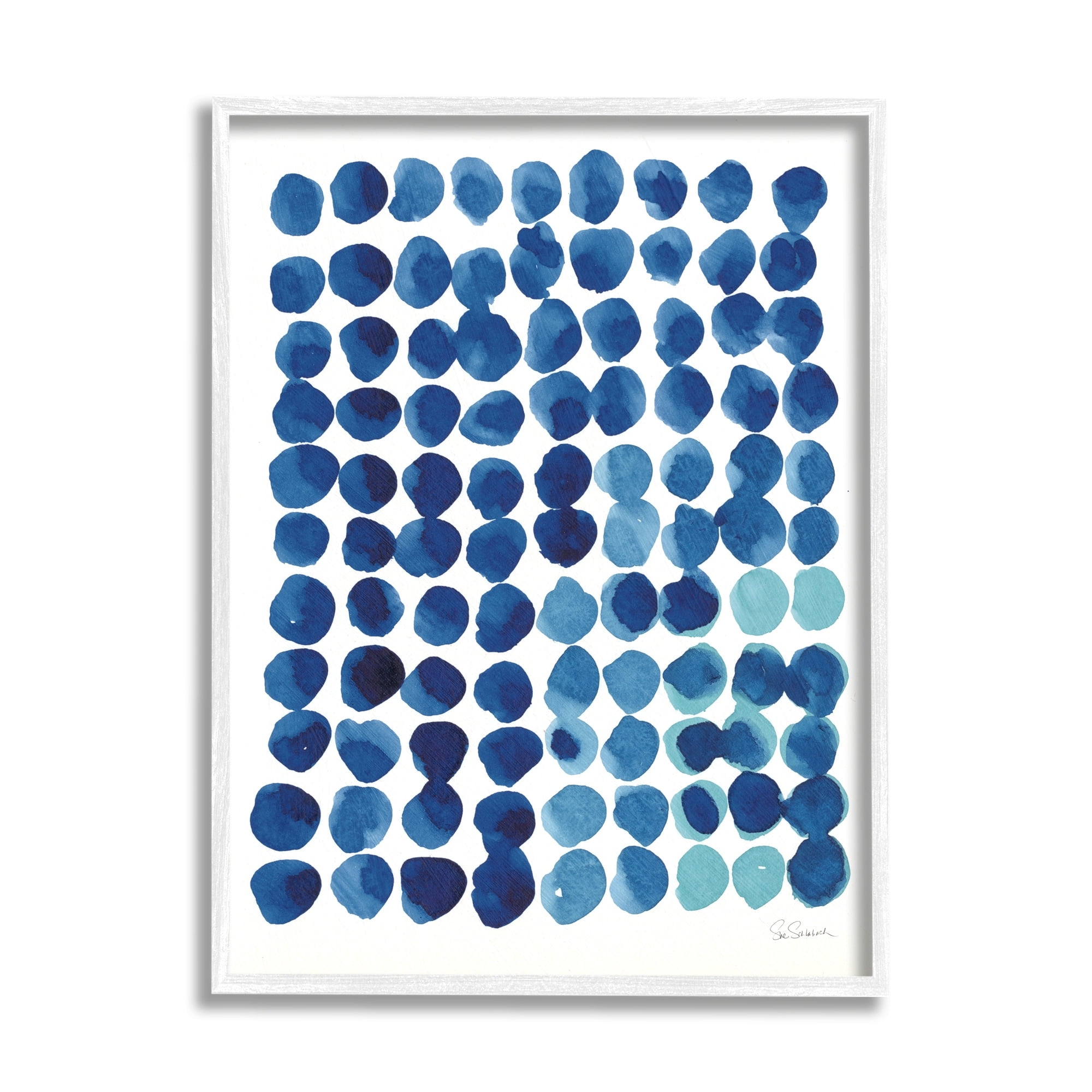 Stupell Industries Blue Polka Dot Pattern Circle Shape Grid Watercolor, 11 x 14, Design by Sue Schlabach