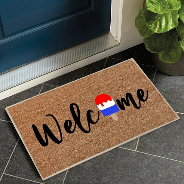 Felpudo de bienvenida del Día de la Independencia | Alfombra antideslizante de poliéster para interior y exterior de 60 x 40 cm | Decoración navideña | Tapete rascador para puerta de entrada, gar