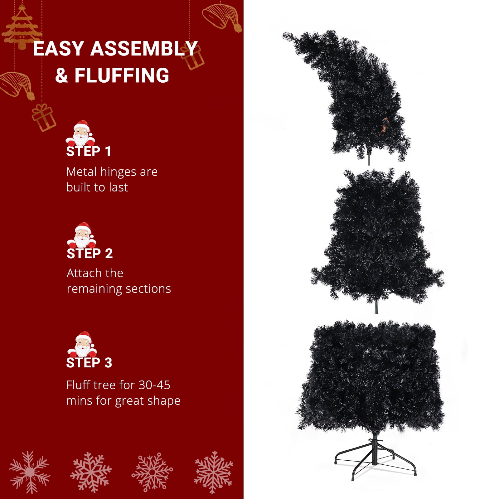 7ft Wizard Hat Shape Automatic Christmas Tree 1050 PVC Branches, 400 LED Lights 10 Functions with Iron 4-Leg Base Remote
