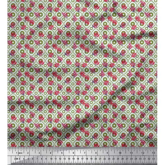Soimoi Cotton Cambric Fabric Flower Watercolor Printed Craft Fabric by The Yard 42 Inch Wide
